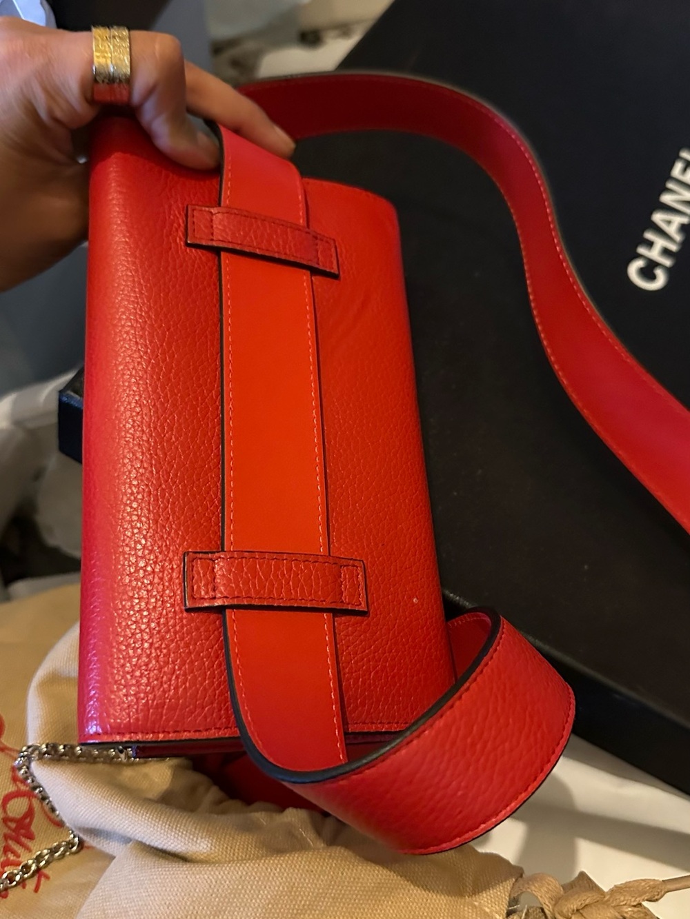 Christian Louboutin Red Leather Crossbody Bag with Wide Strap
